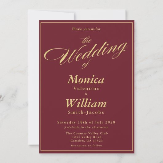 Faire-part de mariage à typographie Script Bourgog (Devant)