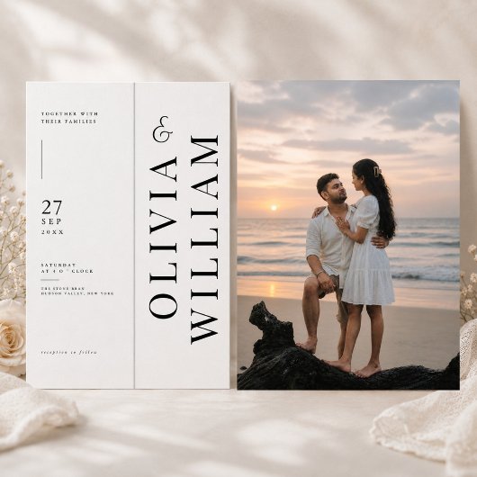 Faire-part de mariage à typographie verticale avec