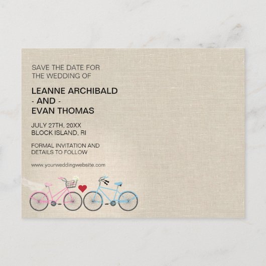 Faire-Part de Mariage à Vélo de Style Lin (Dos)