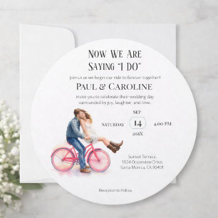 Faire-part de mariage à vélo romantique moderne