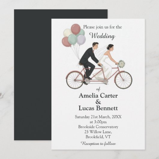 Faire-part de mariage à vélo tandem (Devant / Derrière)