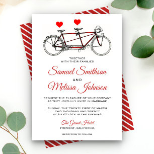 Faire-part de mariage à vélo tandem mignon vintage