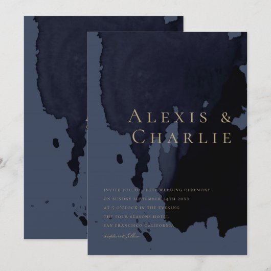 Faire-part de mariage abstrait à l'aquarelle moder (Devant / Derrière)