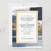 Faire-part de mariage Abstrait | Aquarelle bleu or (Devant)