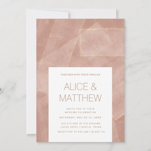 Faire-part de mariage Abstrait Blush Gold moderne (Devant)