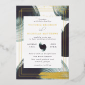 Faire-part de mariage abstrait boho or vert profon (Recto)