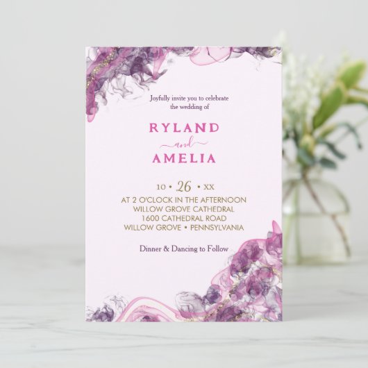 Faire-part de mariage Abstrait d'alcool pourpre (Debout devant)