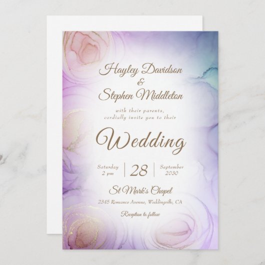 Faire-part de mariage Abstrait de lavande (Devant / Derrière)