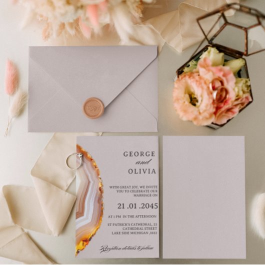Faire-Part de Mariage Abstrait en Agate Tranchée
