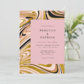 Faire-part de mariage Abstrait en marbre doré et b (Debout devant)