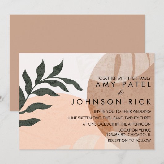 Faire-part de mariage abstrait forme botanique Mon (Devant / Derrière)