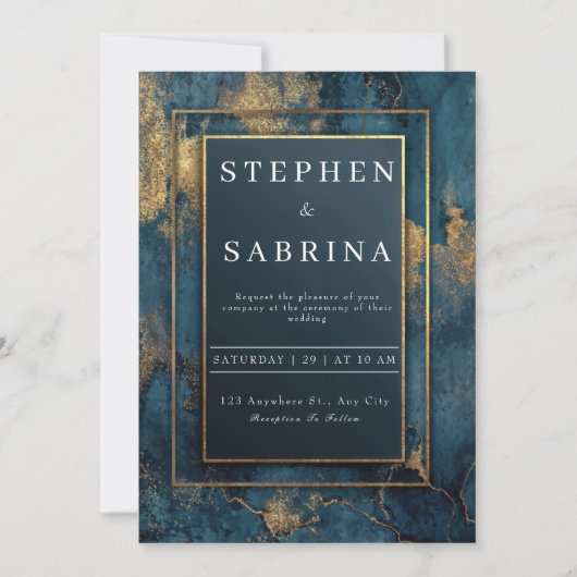 Faire-part de mariage Abstrait Gold Navy (Devant)