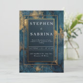 Faire-part de mariage Abstrait Gold Navy (Debout devant)