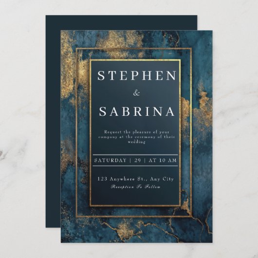 Faire-part de mariage Abstrait Gold Navy (Devant / Derrière)