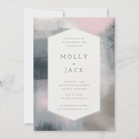 FAIRE-PART DE MARIAGE ABSTRAIT MODERNE (MARINE/BLA (Devant)