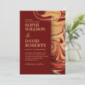 Faire-part de mariage abstrait moderne rouge et be (Debout devant)