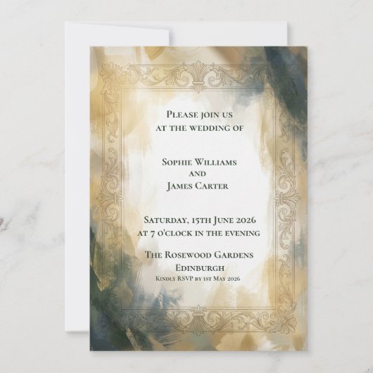 Faire-part de mariage abstrait or marine (Devant)