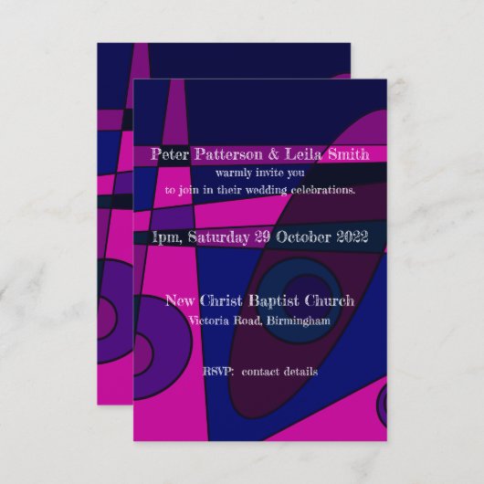 Faire-part de mariage abstrait rose violet (Devant / Derrière)