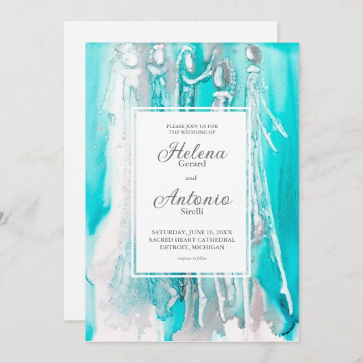 Faire-part de mariage Abstrait Turquoise Turquoise (Devant / Derrière)
