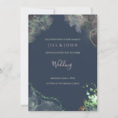 Faire-part de mariage abstrait vert marine rose (Devant)