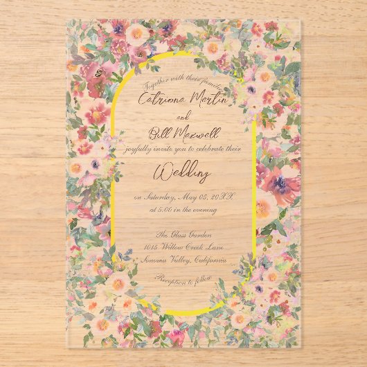 Faire-part de mariage acrylique en fleurs botaniqu (Recto)