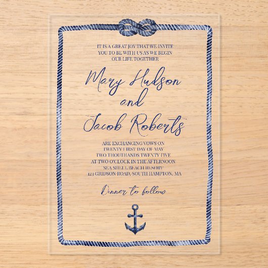 Faire-part de mariage acrylique marine côtière (Recto)