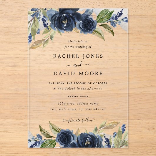 Faire-part de mariage acrylique transparent à feui (Recto)