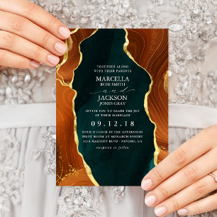 Faire-part de mariage Agate Bleu-vert, Orange Brûl