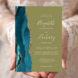 Faire-part de mariage Agate sarcelle Or Vert olive