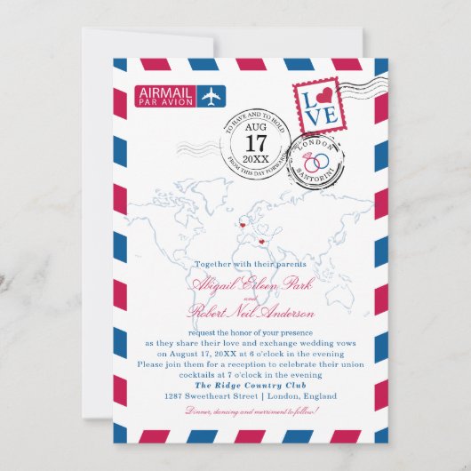 Faire-part de mariage Airmail de Londres et Santor (Devant)