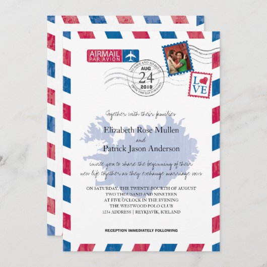 Faire-part de mariage Airmail Islande (Devant / Derrière)