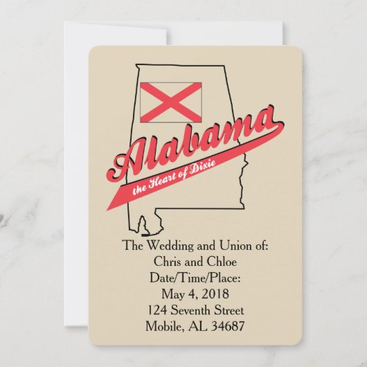 Faire-part de mariage Alabama Heart of Dixie (Devant)