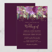Faire-part de mariage Améthyste Pailleté Violet Or (Devant / Derrière)