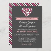 Faire-part de mariage Amour et Cœur Rose et Gris (Devant / Derrière)