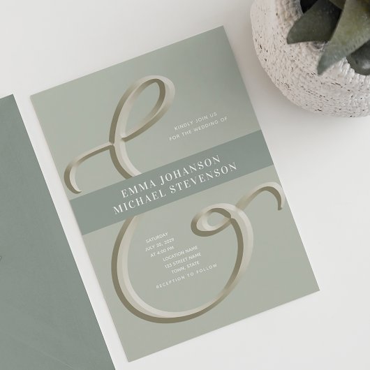 Faire-part de mariage Ampersand Or Vert Sauge