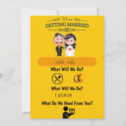 faire-part de mariage amusant et informatif (Devant)