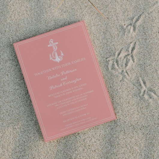 Faire-part de mariage Ancre corail nautique