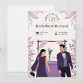 Faire-part de mariage animé beige et violet (Devant / Derrière)