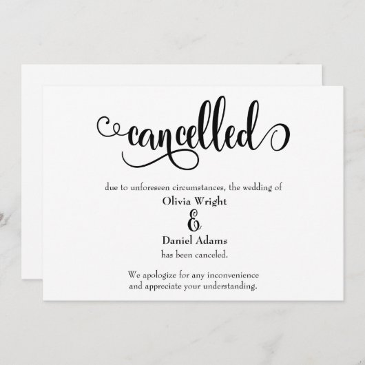 Faire-part de Mariage Annulé avec Élaboration Déta (Devant / Derrière)
