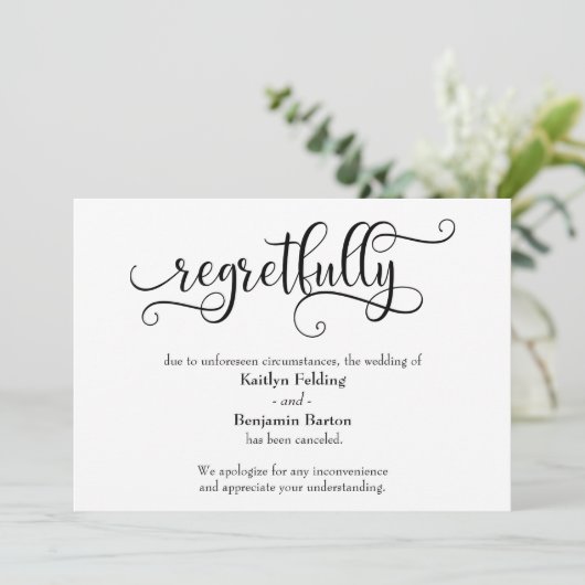 Faire-part de mariage annulé avec regret (Debout devant)