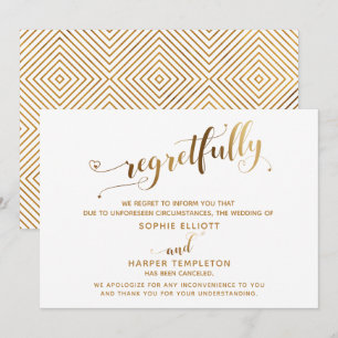 Faire-part de mariage annulé avec regret en callig