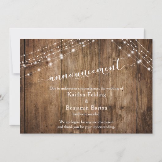 Faire-part de mariage annulé en bois rustique et l (Devant)