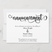 Faire-part de mariage annulé en écriture tourbillo (Devant)