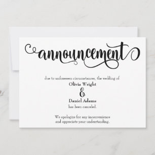 Faire-part de mariage annulé en écriture tourbillo