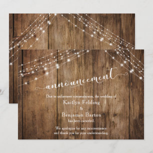 Faire-part de mariage annulé Rustic Wood & Lights