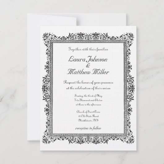 Faire-part de mariage antique à frontières (Devant)