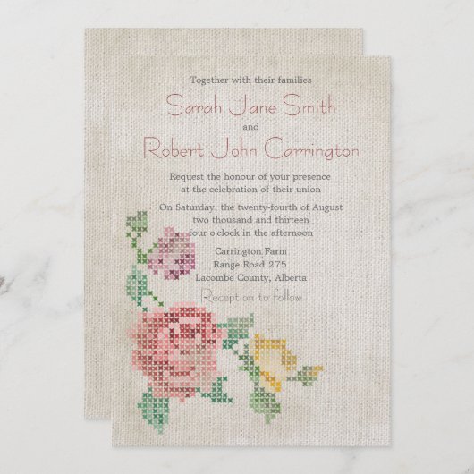 Faire-part de mariage antique de point de croix (Devant / Derrière)