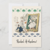Faire-part de mariage antique romantique bleu vert (Devant)