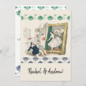 Faire-part de mariage antique romantique bleu vert (Devant / Derrière)