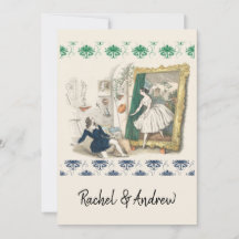 Faire-part de mariage antique romantique bleu vert
